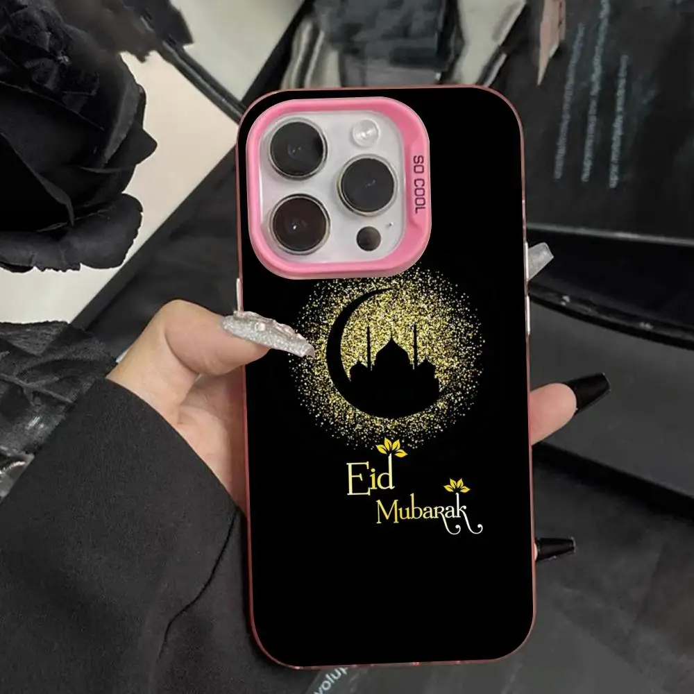 Фото Чехол для телефона «Ид Мубарак» для iPhone 17, 16, 15, 14, 13, 12, 11, X, XR, XS, Air, Pro, Max, Plus, розовый, разноцветный, серебристый №2
