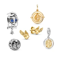 lr golden snitch pendant hedwig rotating charm flying key time converter owl s925 silver charm string jewelry personality