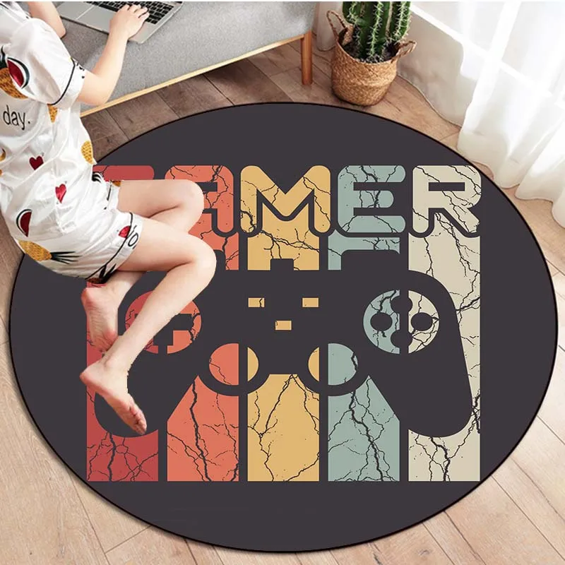 Gamer Controller Area Rugs Non-Slip Round Floor Mat Carpet for Bedroom Indoor Outdoor Kids Play Mat Yoga Mat