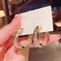 korean metal round twist hoop hollow mesh drop earrings for women shiny crystal personality exaggerated earrings jewelry brincos