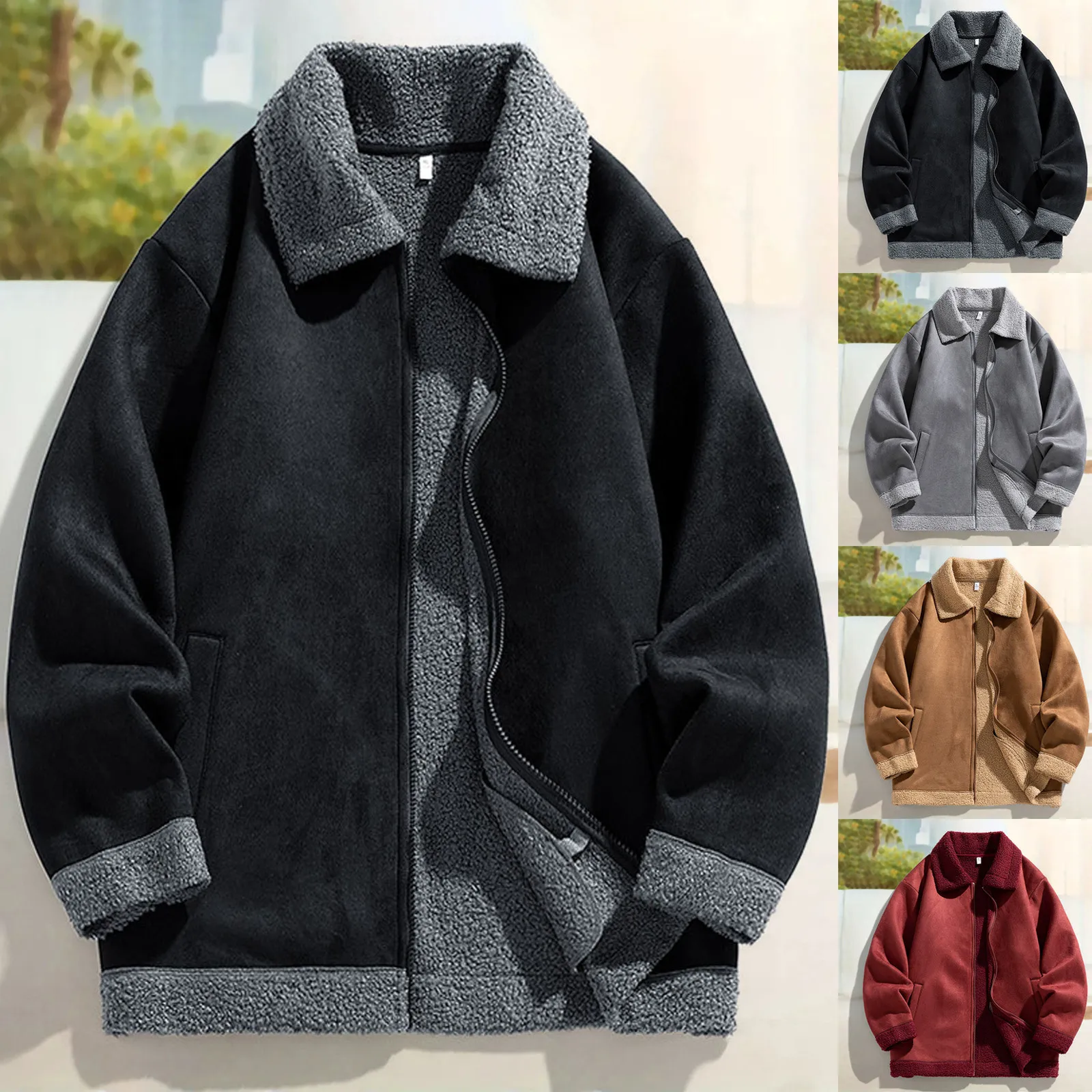 Осень-зима мужская хлопковая куртка теплая флисовая утепленная однотонная с