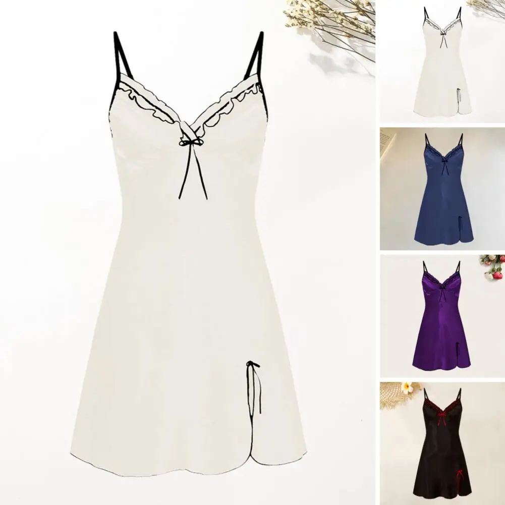 Женская летняя кружевная ночная рубашка на тонких бретельках платье-трапеция