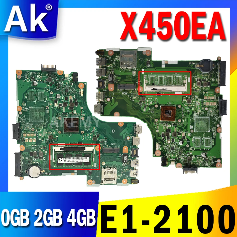 

X450EA Notebook Mainboard with E1-2100 CPU 0GB 2GB 4GB RAM for ASUS X450EA X450E X450EP X452EA X452E A452E Laptop Motherboard