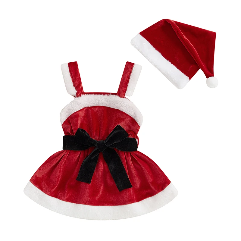 Рождественское платье для маленьких девочек бархатное махровое с бантом на