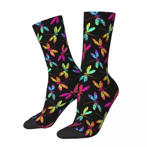 Психоделические носки для мужчин и женщин, модные цветные носки в стиле Харадзюку С стрекозой, на весну, лето, осень, зиму, носки, подарки