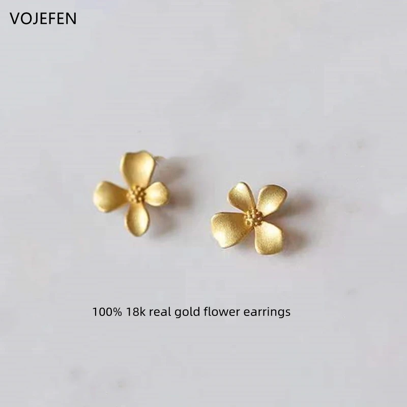 

VOJEFEN 18K Flower Stud Earrings Fine Jewelery Women Luxury Ear Piercing Original AU750 Real Gold Small Earings Designer Jewelry