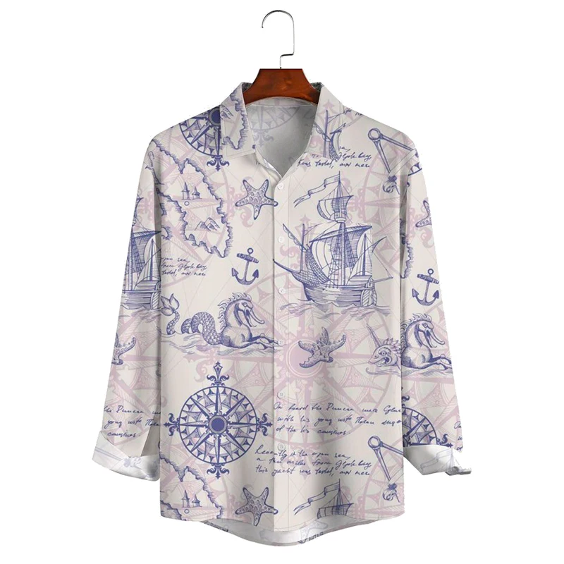 

Men's Casual Long Sleeve Hawaiian Shirt with Chest Pocket