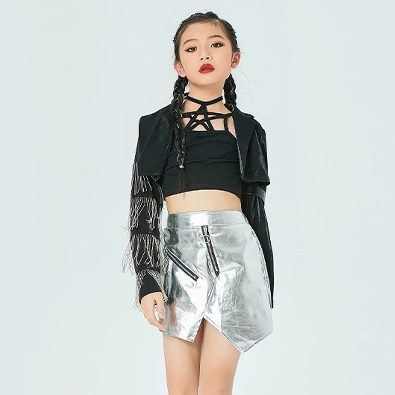 Shiny Stage Costume For Girls Jazz Performance Clothing Silver Fringe Tops Hip Hop Dance Clothes Sequin Catwalk Outfit