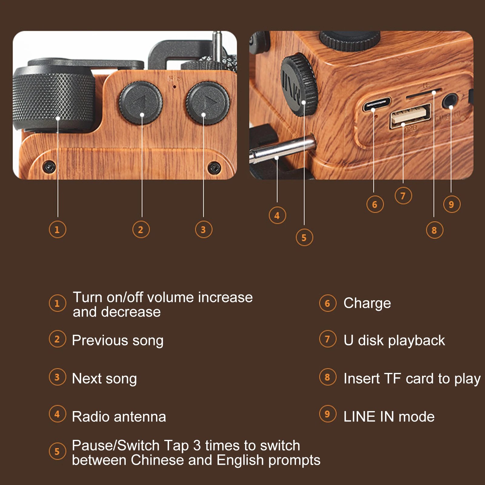 Винтажный музыкальный плеер в стиле ретро портативная винтажная Беспроводная