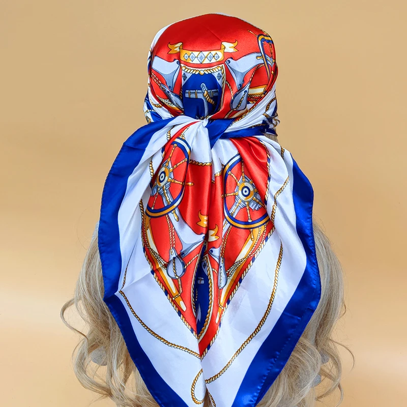 

Модные шали на все четыре сезона 2023 роскошный солнцезащитный Шелковый Хиджаб популярный дизайн квадратный головной платок женские новые пляжные шарфы 90x90 см