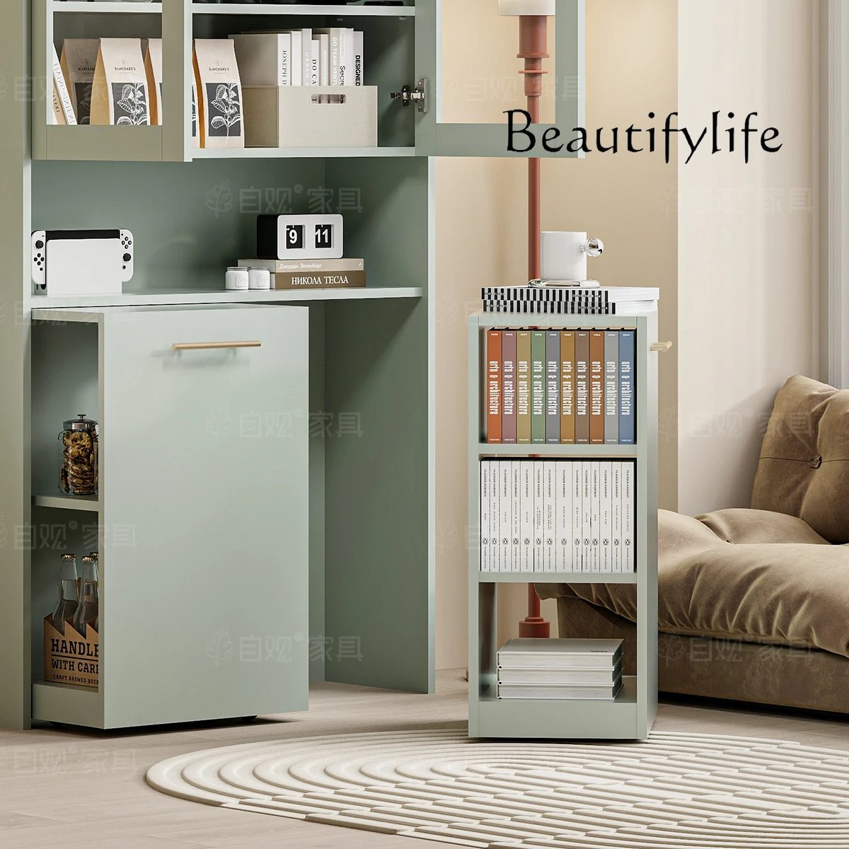 Скандинавский зеленый комбинированный книжный шкаф двойная дверь стеклянный