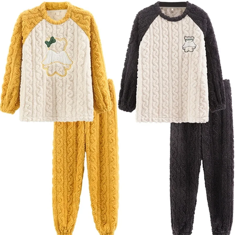 QUHENG Winter Femme Pajamas for Women Autumn Long Sleeved Trousers Thick Warm Sleepwear Cotton Couple Casual Home Men  Clothing