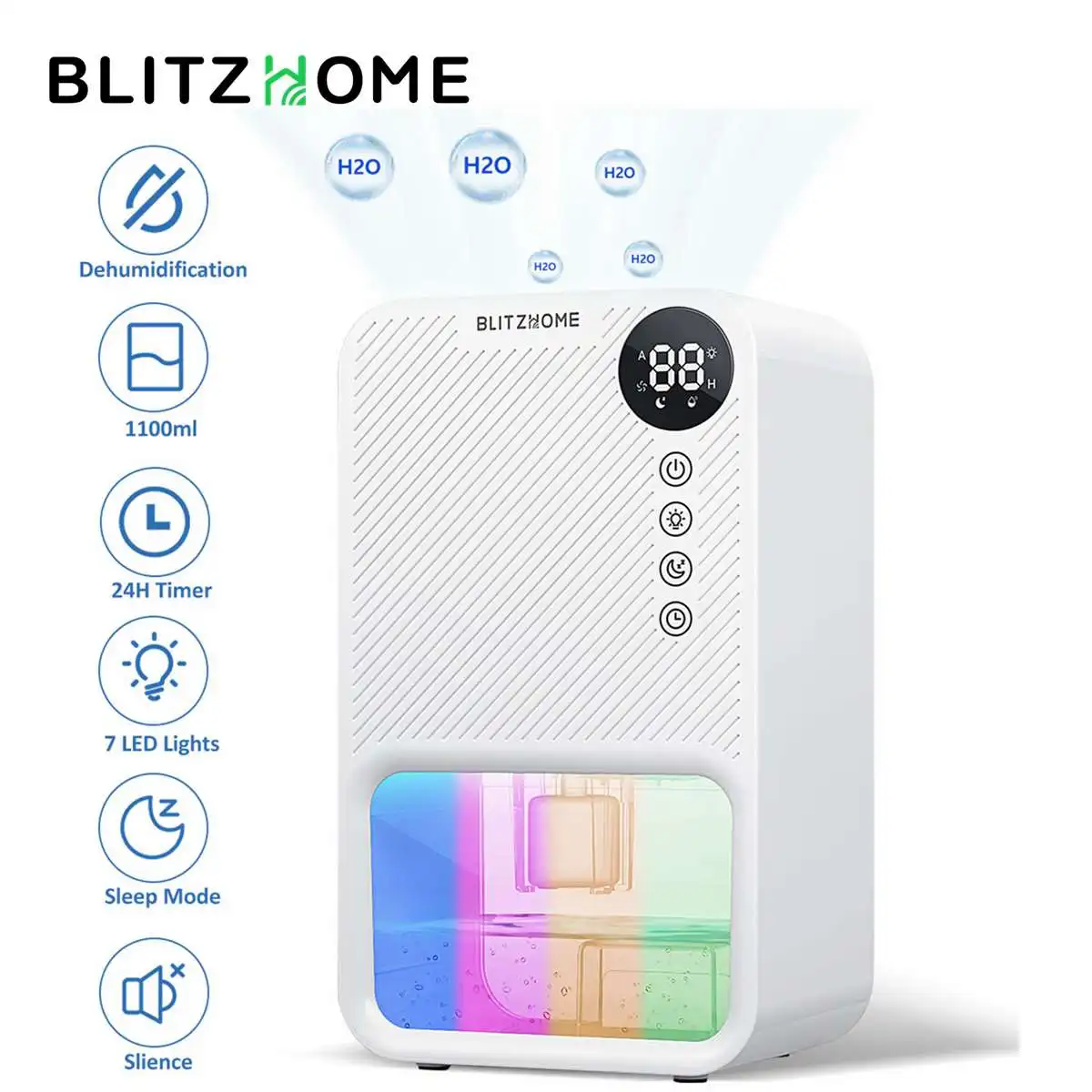 Blitzhome-deshumidificador absorbente de humedad, secador de aire silencioso, deshumidificador de aire para el hogar, sótano, dormitorio, baño y armario, 1100ml