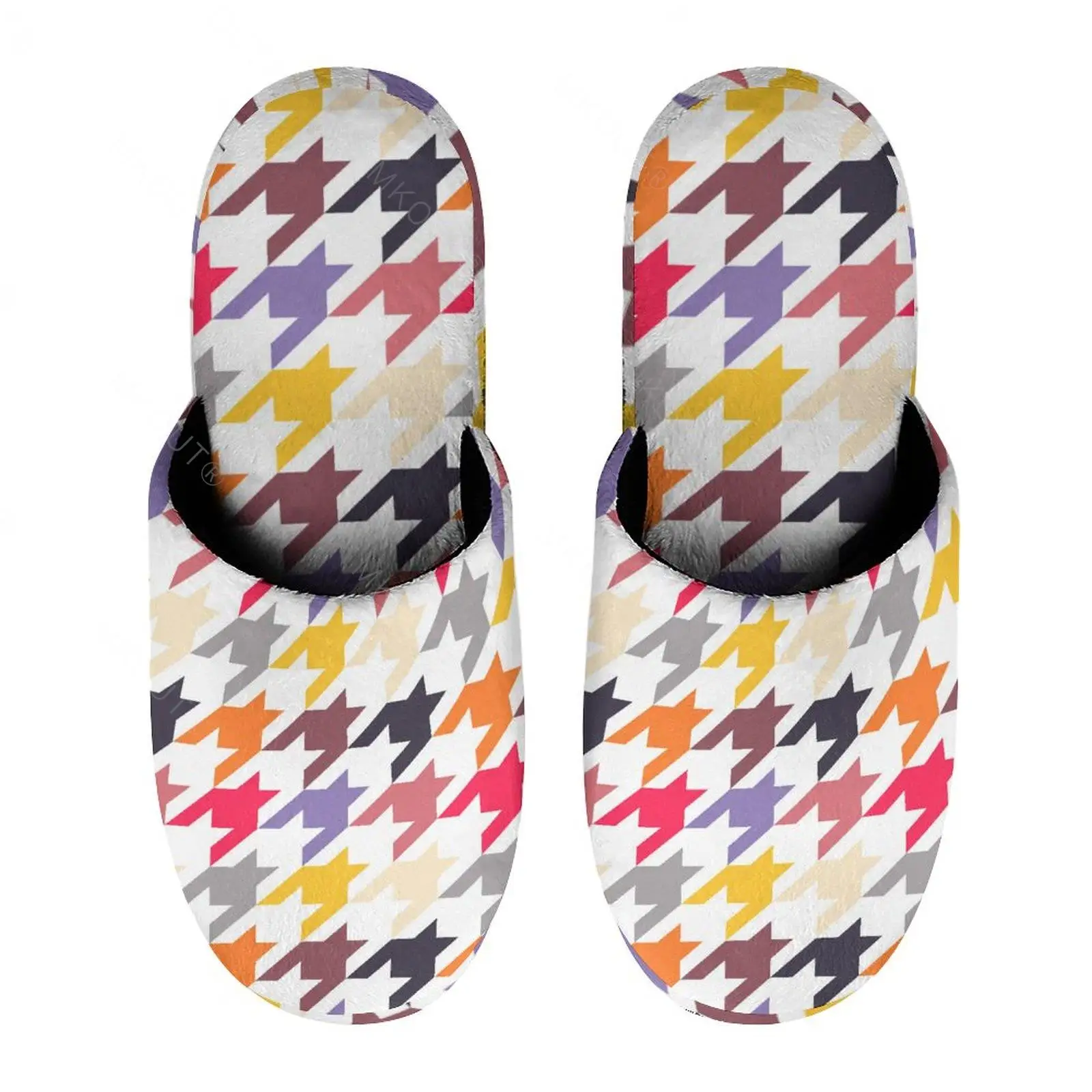 

Houndstooth Pattern (5) Warm Cotton Slippers For Men Women Thick Soft Soled Non-Slip Fluffy Shoes Indoor House Slippers Sole