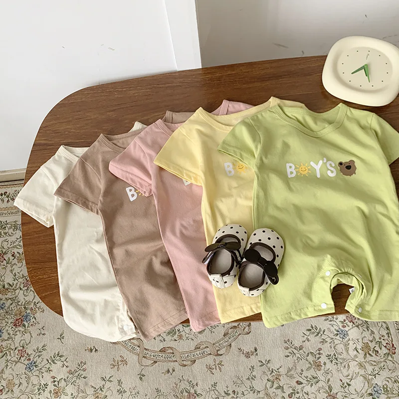 

Bodysuits & one-pieces Korean version of the summer models of infants young children's hoodies jumpsuit baby crawling clothes