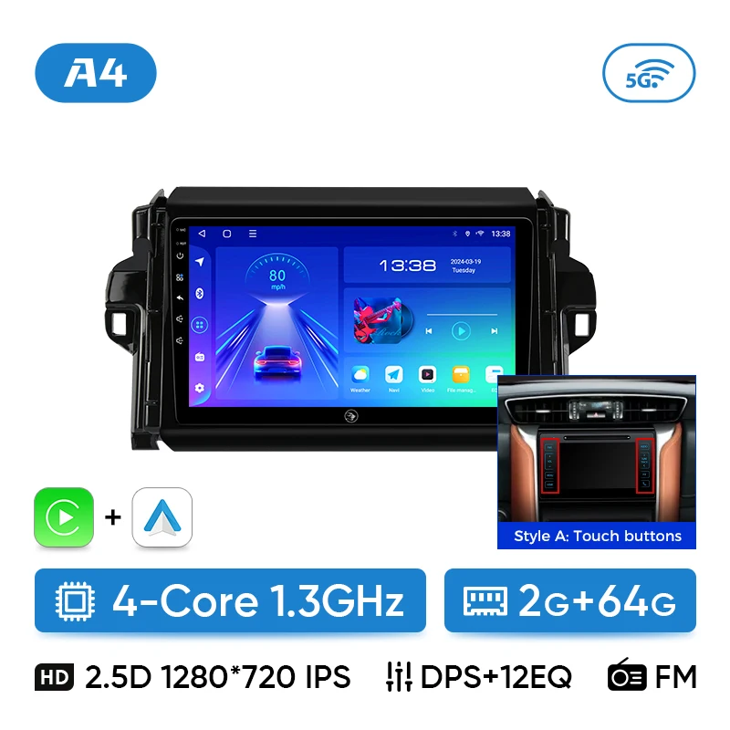 

Ainavi Android 13 Автомобильный радиоприемник Toyota Fortuner 2015-2022 Мультимедийный плеер Беспроводной Carplay Стерео 4G Автоаудио радио 2 Din