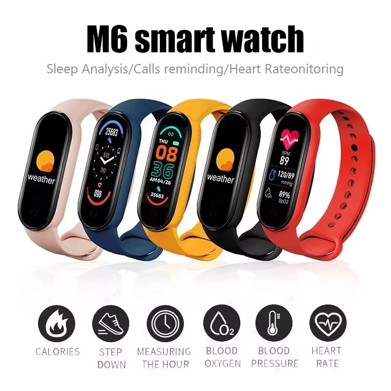 

M6 SmartWatch Adult Teenager Fitness Bracelet Tracker Heart Rate Blood Pressure Monitor Waterproof SportWatch Gift For Men Women