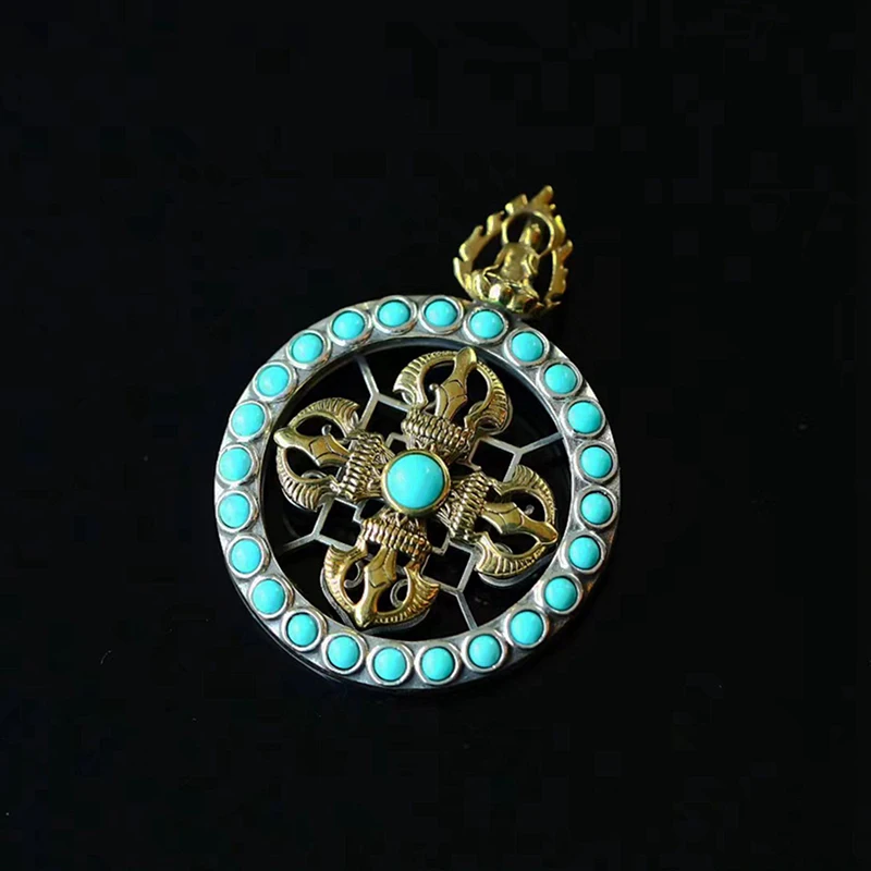 

National Tide National Style Natural High Porcelain Blue Turquoise Diamond Pestle Birthstone Buddha Neck Pendant Accessories