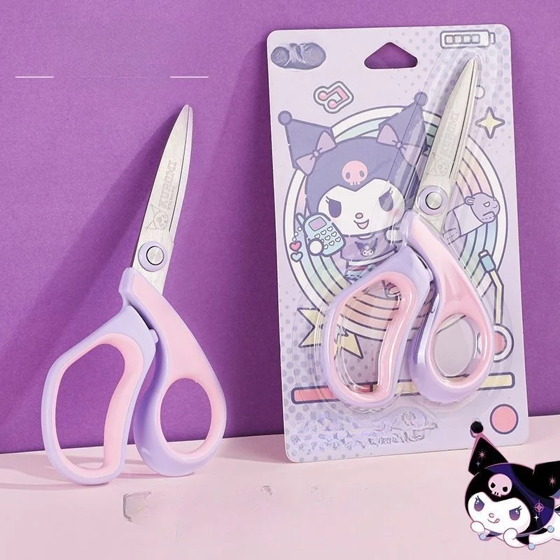 Фото MINISO KUROMI Cinnamoroll Kawaii аниме мультфильм милые детские ножницы с круглой головкой студенческие ручной работы для резки бумаги для детского сада №1