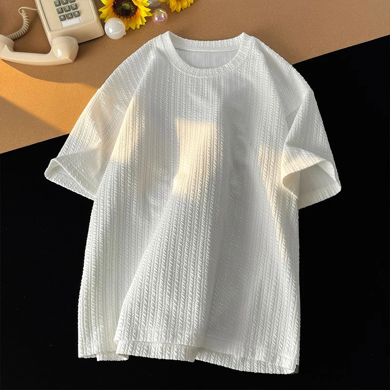 Футболка мужская плиссированная с круглым вырезом и длинными рукавами