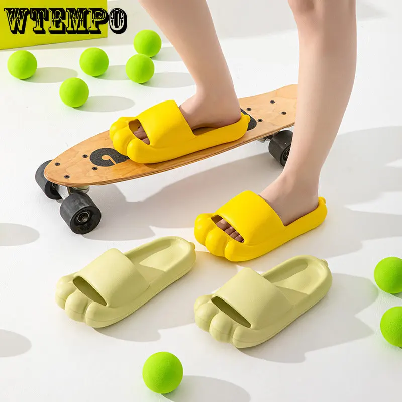 WTEMPO Summer Women Men Slippers Indoor Bath Platform Non-slip Home Shoes Cartoon Flip Flops Cat Paw Beach Sandals Dropshipping