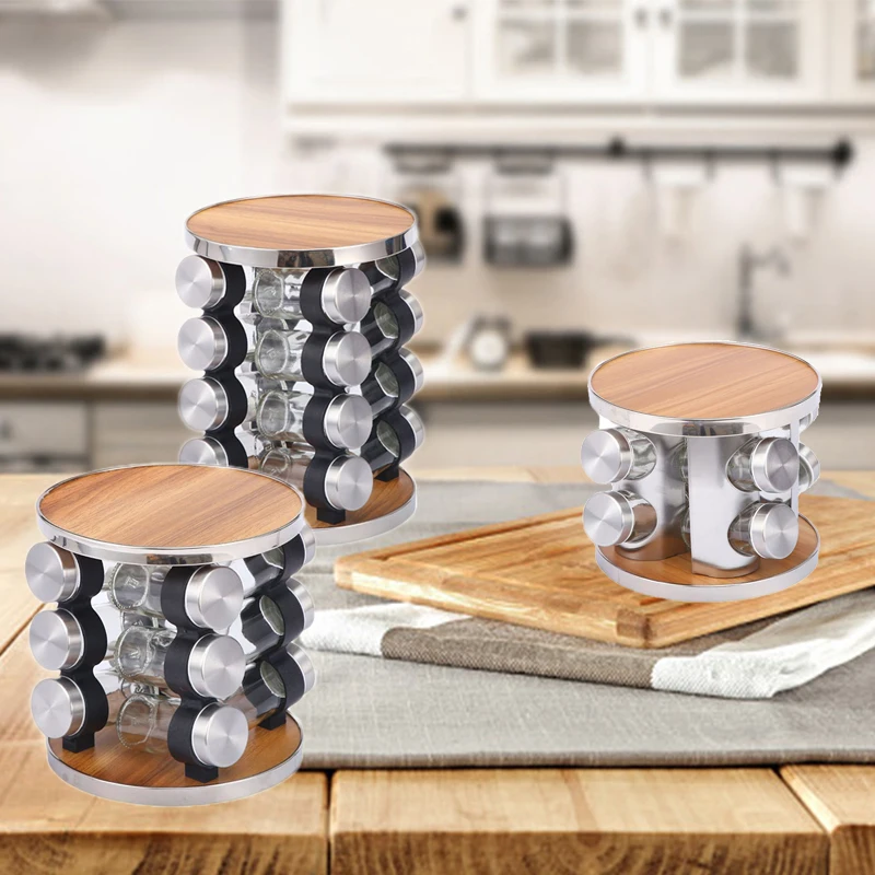 

8/12/16pcs High Quality Seasoning Pot Kit Household Portable Transparent Spice Jar With Storage Rack Cumin Prickly Ash Silver