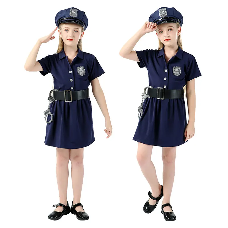 

Girls Police Dress Up Children Party Carnival Cosplay Cop Officer Costume Halloween Play Performances Role Play Clothing Suit