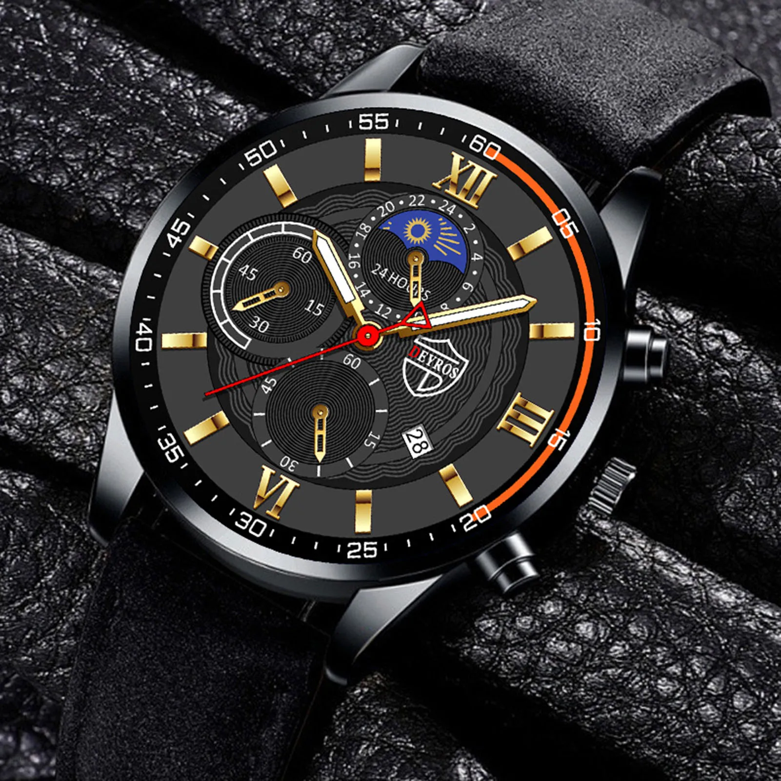 

Men's Watches Fake 3-Eyes 6-Pointers with Calendar Sports Luminous Wristwatch Pin Buckle Style Man's Time Viewer Gift H9