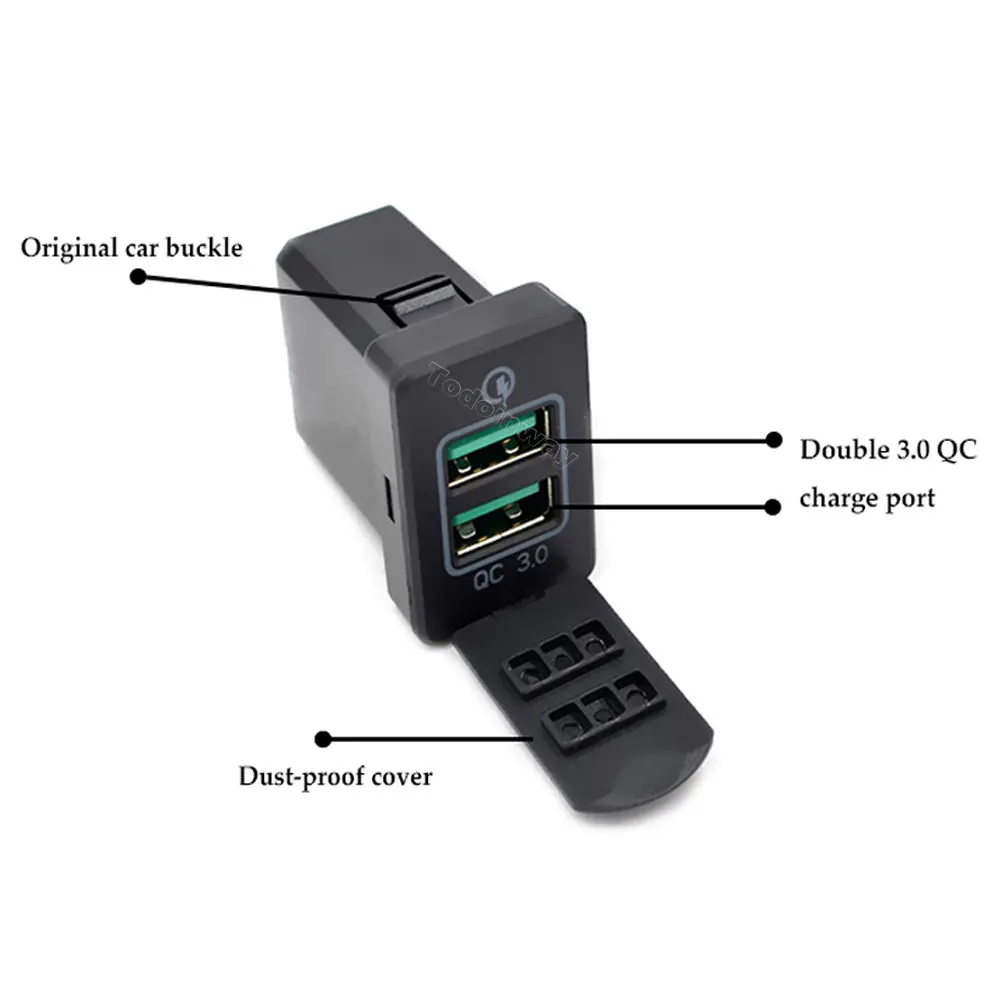 Фото Автомобильное зарядное устройство Quick 3, двойной USB-адаптер для быстрой зарядки телефона для Mitsubishi Outlander 3 2018, Xpander 2018, Eclipse, Cross, ASX №5