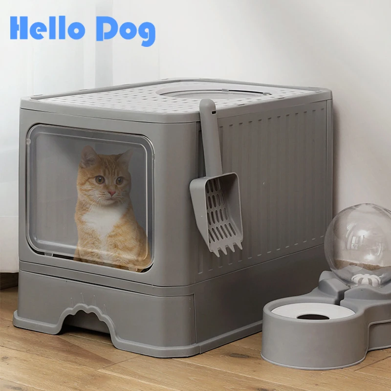 

Double Door Removable Drawer Cat Litter Box Foldable Deodorant Cat SandBox Fully Enclosed Splash-proof Top into Cat Toilet