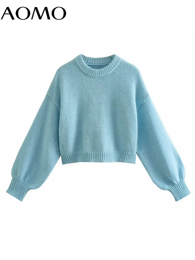 

Женский зимний однотонный укороченный свитер оверсайз AOMO 2022, женские пуловеры с круглым вырезом и длинными рукавами 3N52A