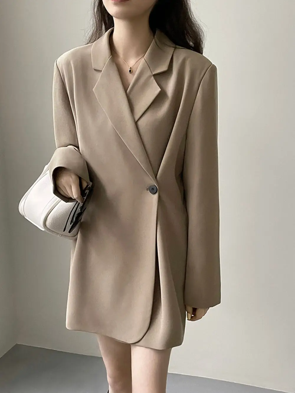 Solid Simple Blazers For Women Notched Collar Long Sleeve Single-Button Temperament Loose Jacket Female Office Lady Fashion Coat