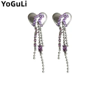 s925 needle sweet jewelry heart earrings popular design purple high quality aaa zircon drop earrings for girl lady gifts