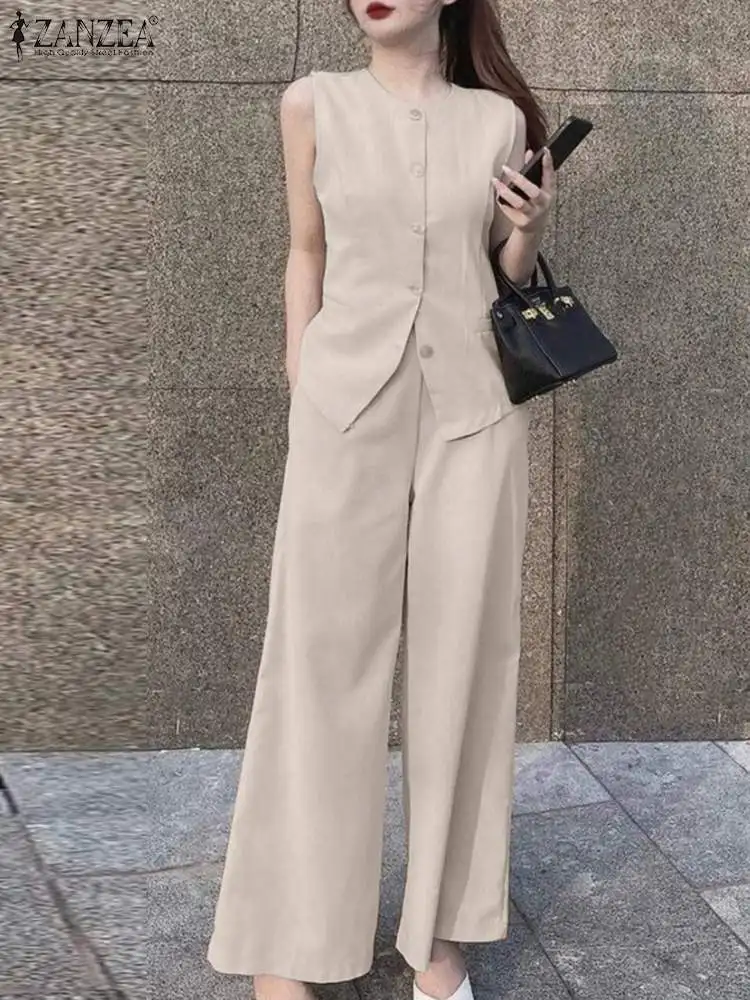 

Костюм ZANZEA женский летний из блузки без рукавов и широких брюк