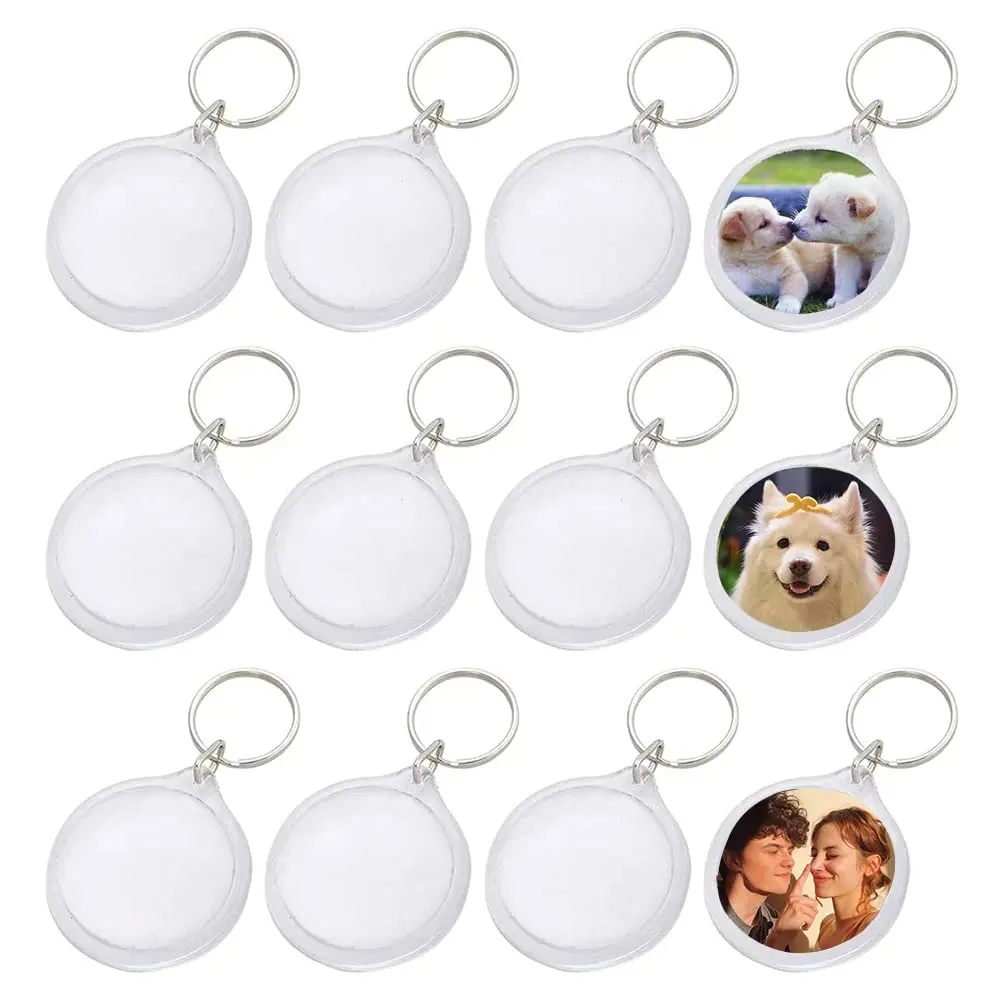 

10PCS Clear Round Acrylic Photo Keychains Round Blank Insert Picture Frame Split Ring Keychain Snap In Round Photo Keychrings
