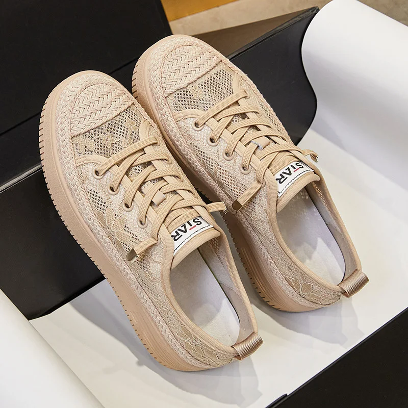 Autuspin Women Fisherman Shoes Summer Breathable Lace Flats Females Outdoor Casual Espadrille Slip on Loafers Big Size 34-43