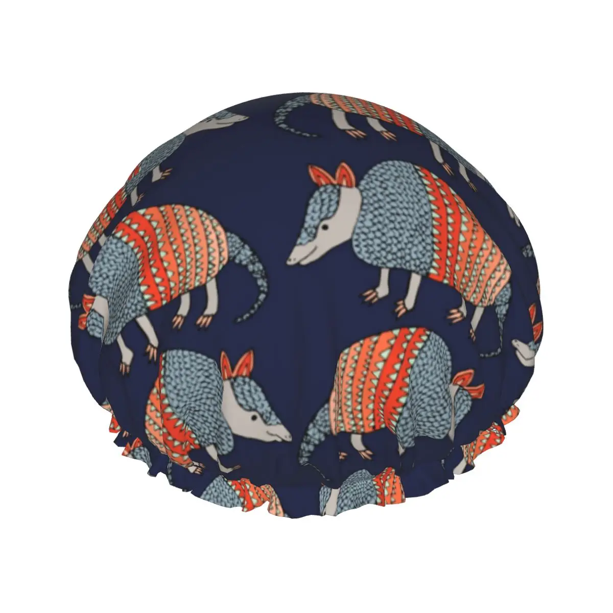 

Armadillo Pattern Waterproof Shower Cap with Elasticized Hem Reversible Shower Sleeping Bonnet Cap for All Hair Lengths
