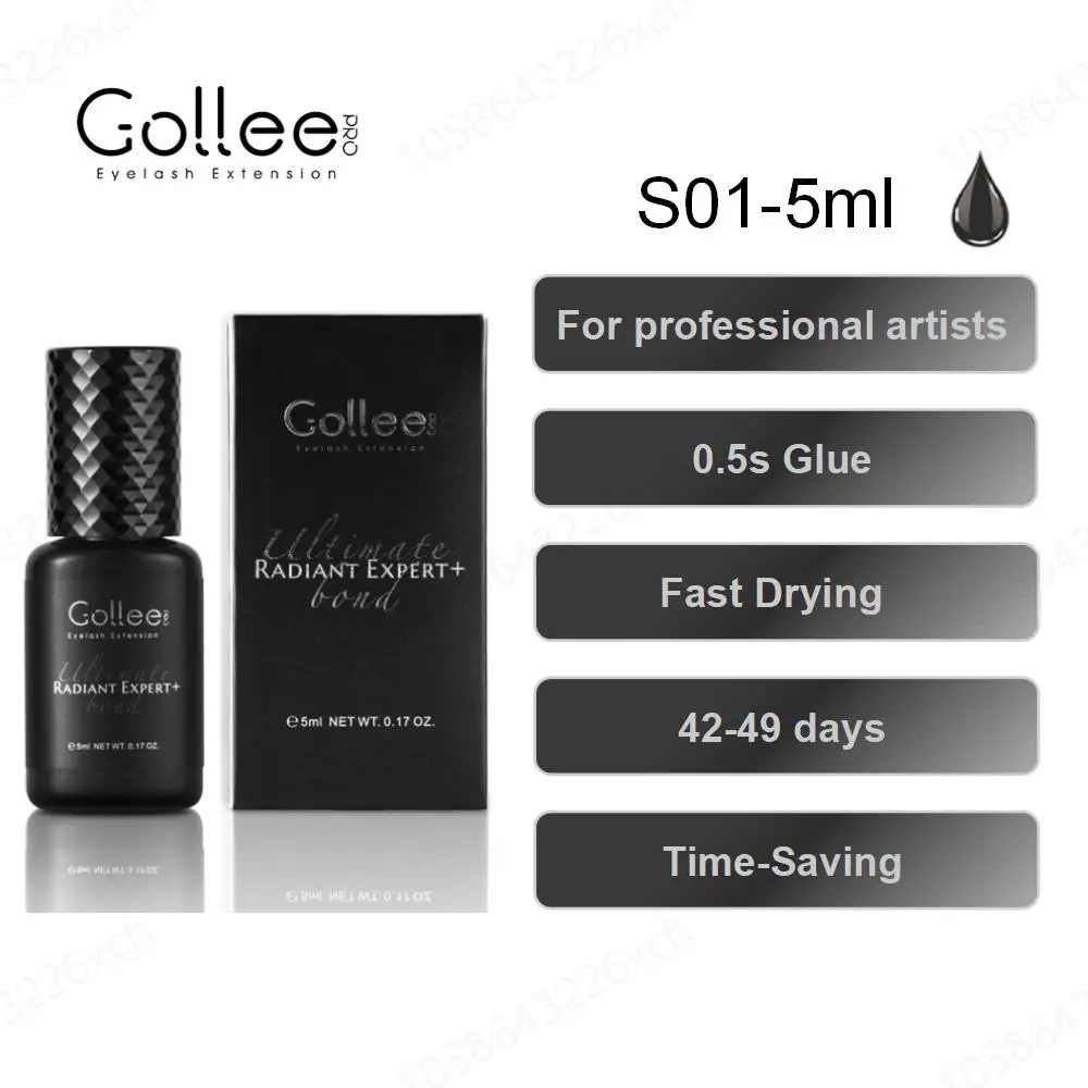 

Gollee 5ml 1 Second Fast Drying Strong False Eye Lash Extension Glue Adhesive Retention 5-7 Weeks Low Smell Mink Eyelash Glue