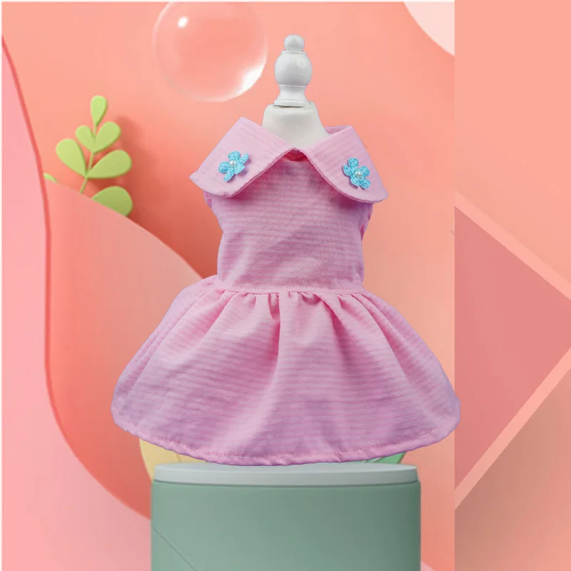 

Dog Pet Clothing Striped Flower Princess Dress for Dogs Clothes Cat Small Cute Spring Summer Pink Fashion Yorkshire Accessories