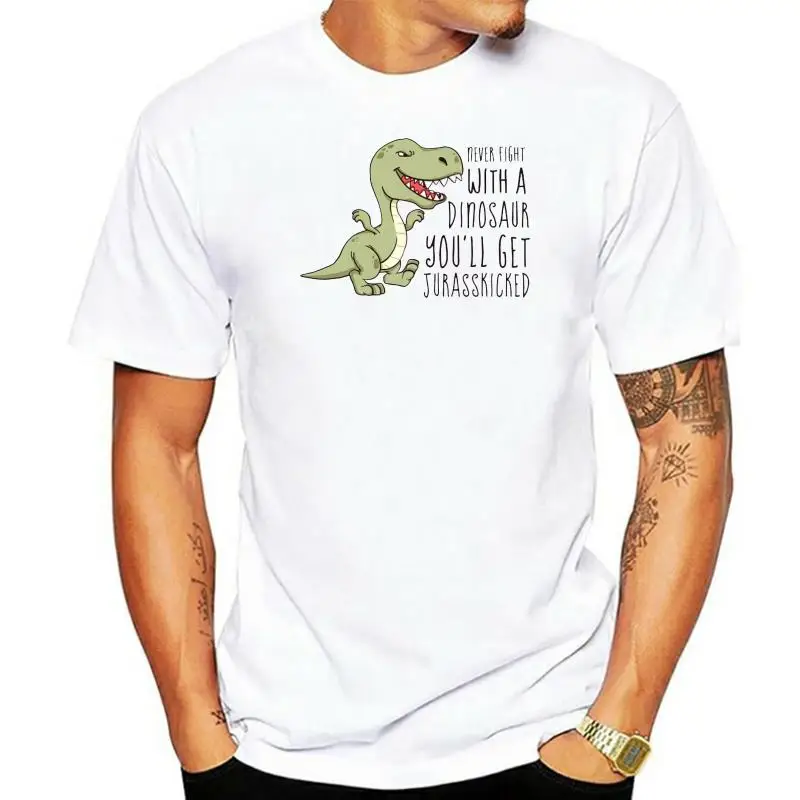 

Мужская футболка никогда не сражайтесь с динозавром, вы получите футболку Юрского периода