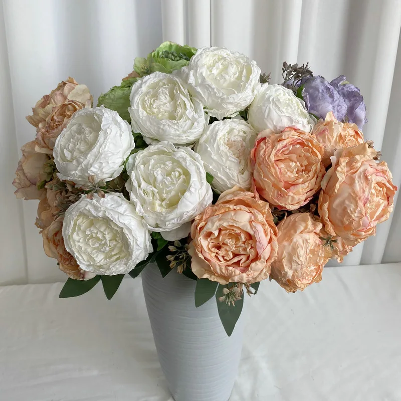 

Artificial Flowers 7Heads Peony Bouquet Vintage Fake Rose Burnt Home Table Garden Decor Wedding Decoration Mariage Wholesale