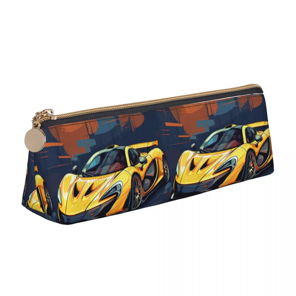 

Powerful Sports Car Leather Pencil Case Cartoon 2D Elements Elementary School Zipper Pencil Box Cool Large Triangle Pen Pouch