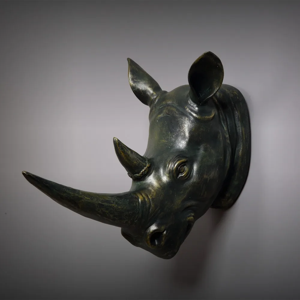 

34CM MODERN RESIN EXOTIC RHINOCEROS HEAD ORNAMENT WHITE ANIMAL STATUES CRAFTS HOME HOTEL WALL HANGING ART DECORATION GIFT