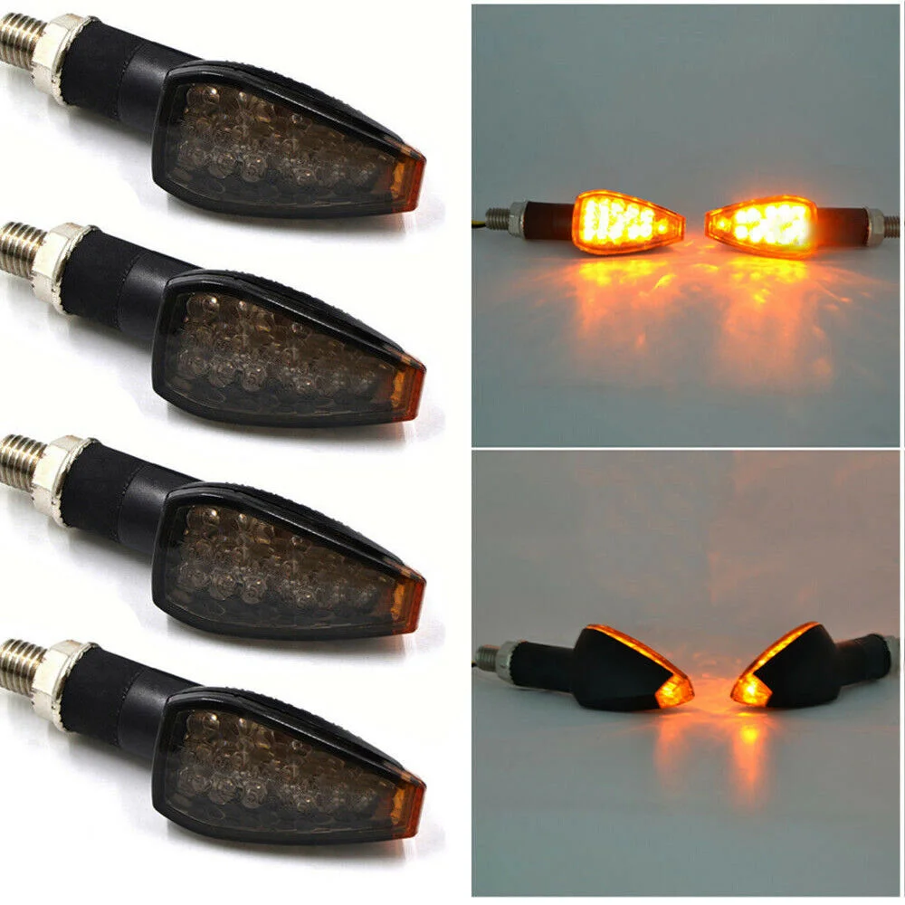 

4pcs/set Universal Motorcycle LED Turn Signals Long Short Turn Signal Indicator Lights Blinkers Flashers Amber Color Accessories