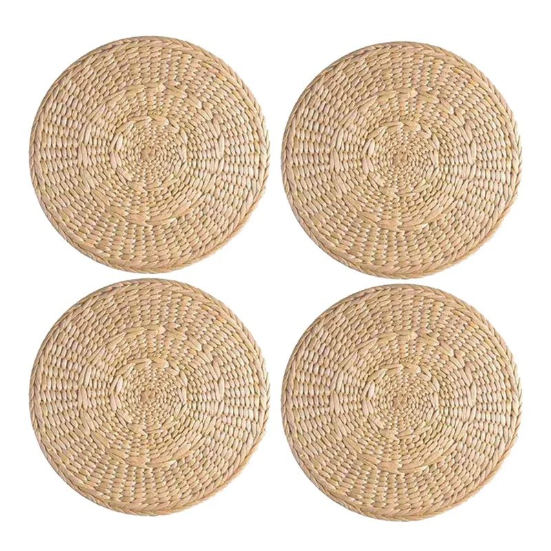 

4 Pack Woven Placemats,Coaster,Round Corn Husk Placemat Rattan Tablemats,for Tea Coffee,Heat Insulation Pads,9.8Inch