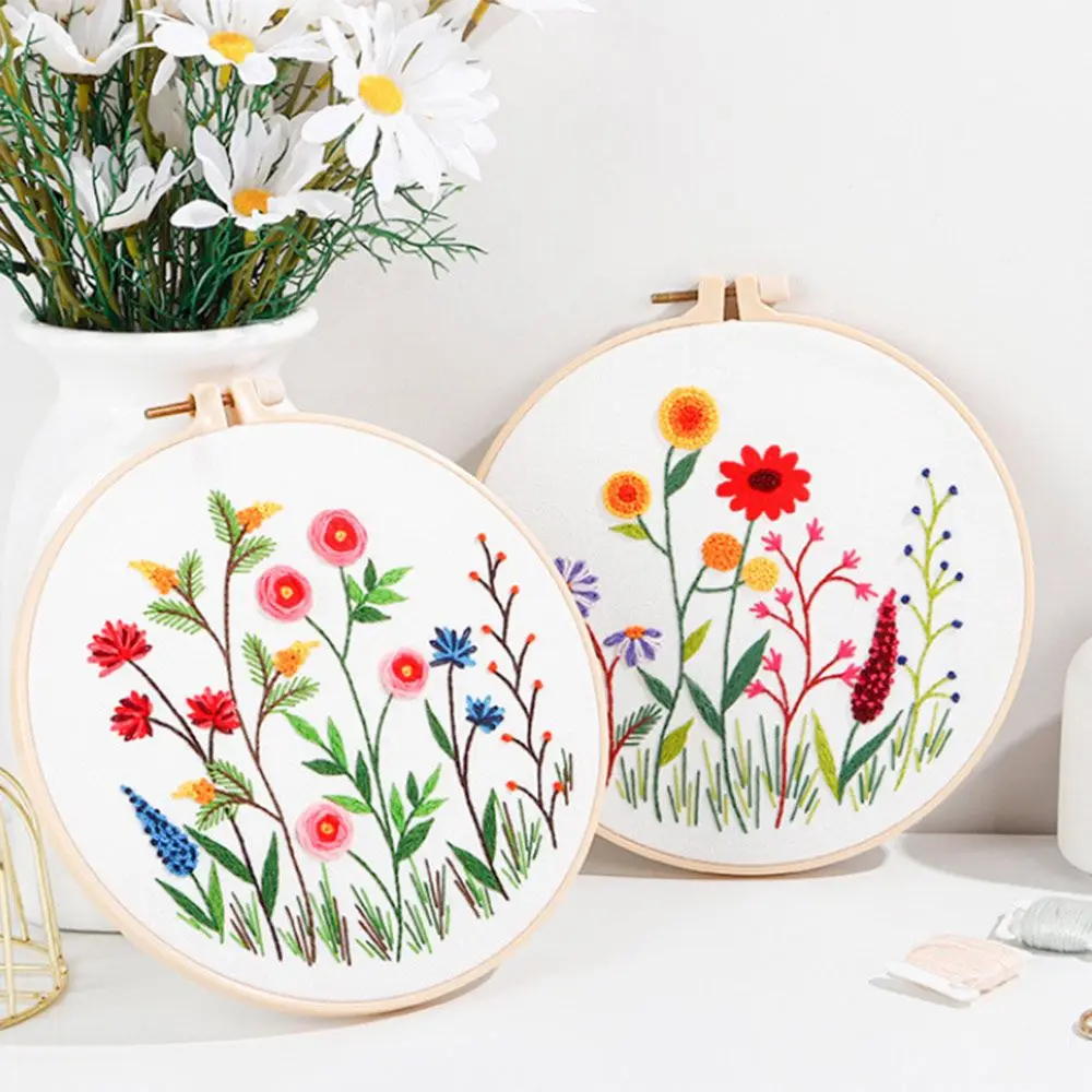 

DIY Wooden Cross Stitch Embroidery Kit European Style Needlework With Hoop Material Pack Bouquet Flower Needlecraft Accessories