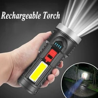 portable cob led tactical flashlight 3 modes waterproof torch usb rechargeable camping lantern self defense flashlight lamp
