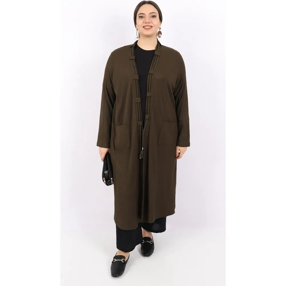 

Кардиган цвета хаки с бахромой