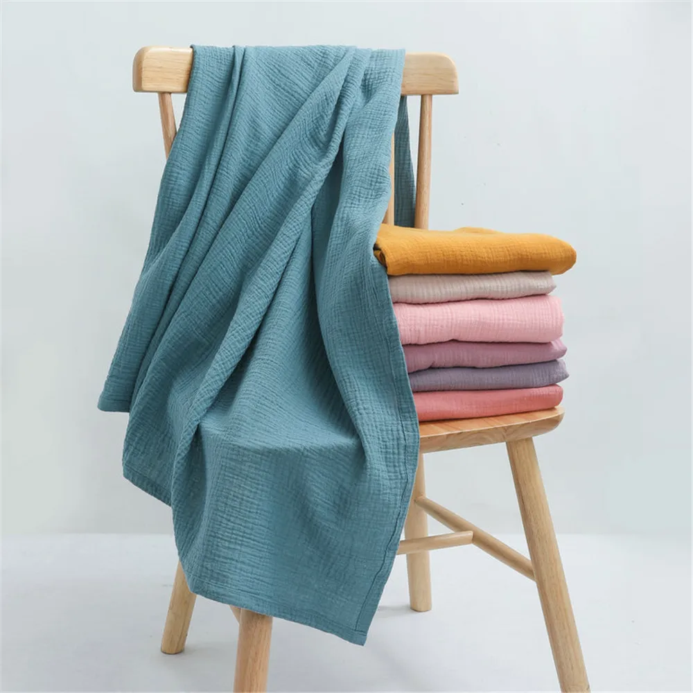 

New Baby Crepe Swaddling Soft Cotton Blanket Quilt Swaddle Wrap Towel Bath Towels Solid Color Newborn Boys Girls Square Blankets