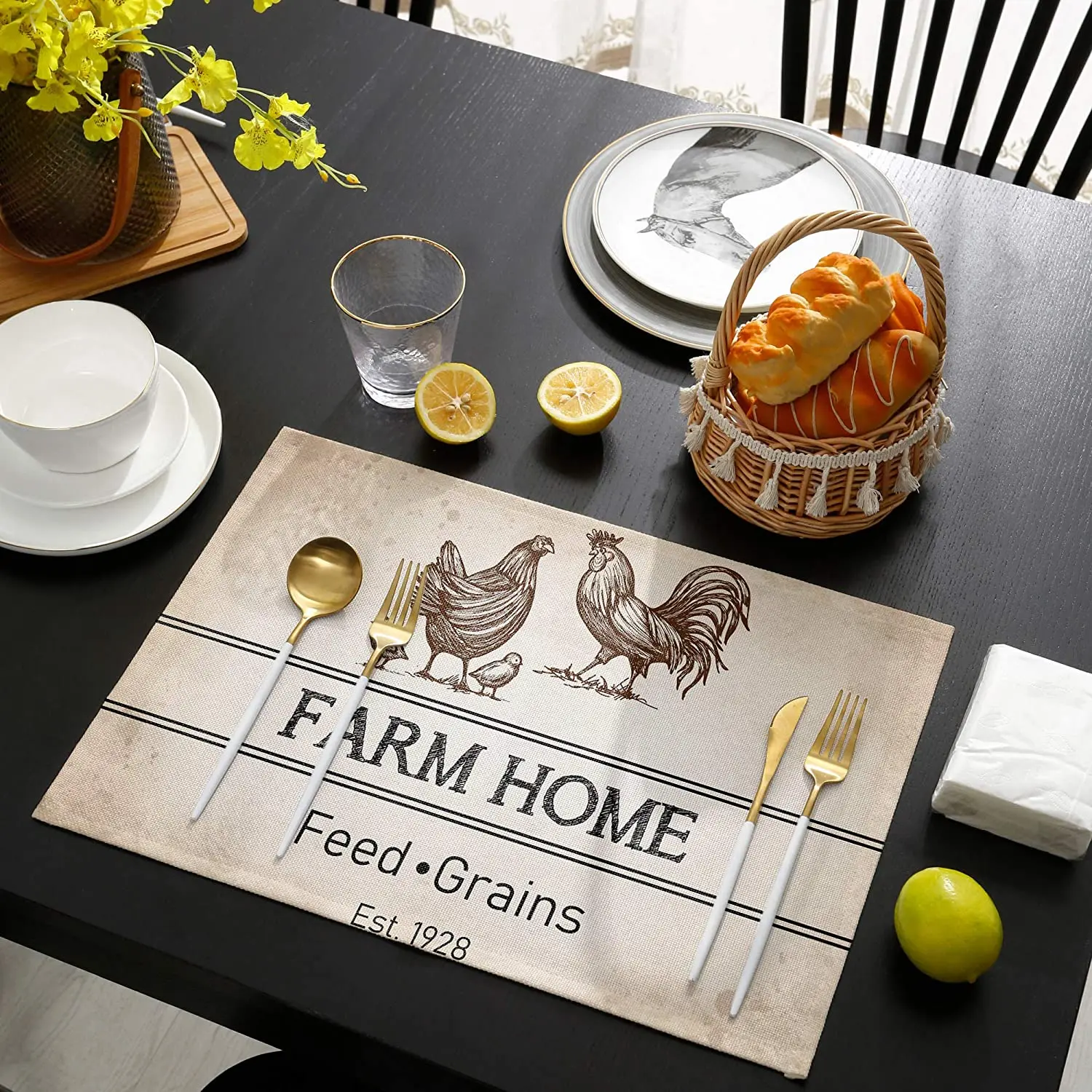 

Comfort Her Zon Placemats Retro Chicken Farm Family Placemats for Table Heat Resistant Place Mats Kitchen Table Mats